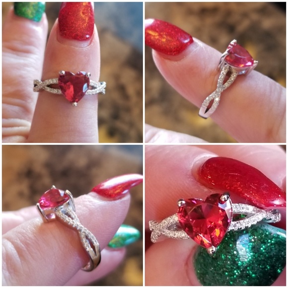 Genuine 2ct Ruby Heart and White Sapphire Ring 7 - Picture 3 of 5